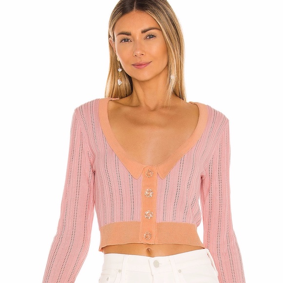 For Love And Lemons Sweaters - NWT For Love & Lemons Phoebe Pointelle Knit Cropped Cardigan Sweater